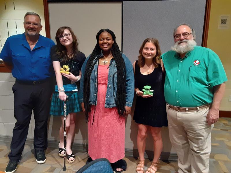 Rehoboth Beach Bears scholarship presentation attendees are (l-r) Rocky Bible; recipients Richie Dillard, Erycca Curry and Leonora Demerutis; and Kenny Mahan. SUBMITTED PHOTO